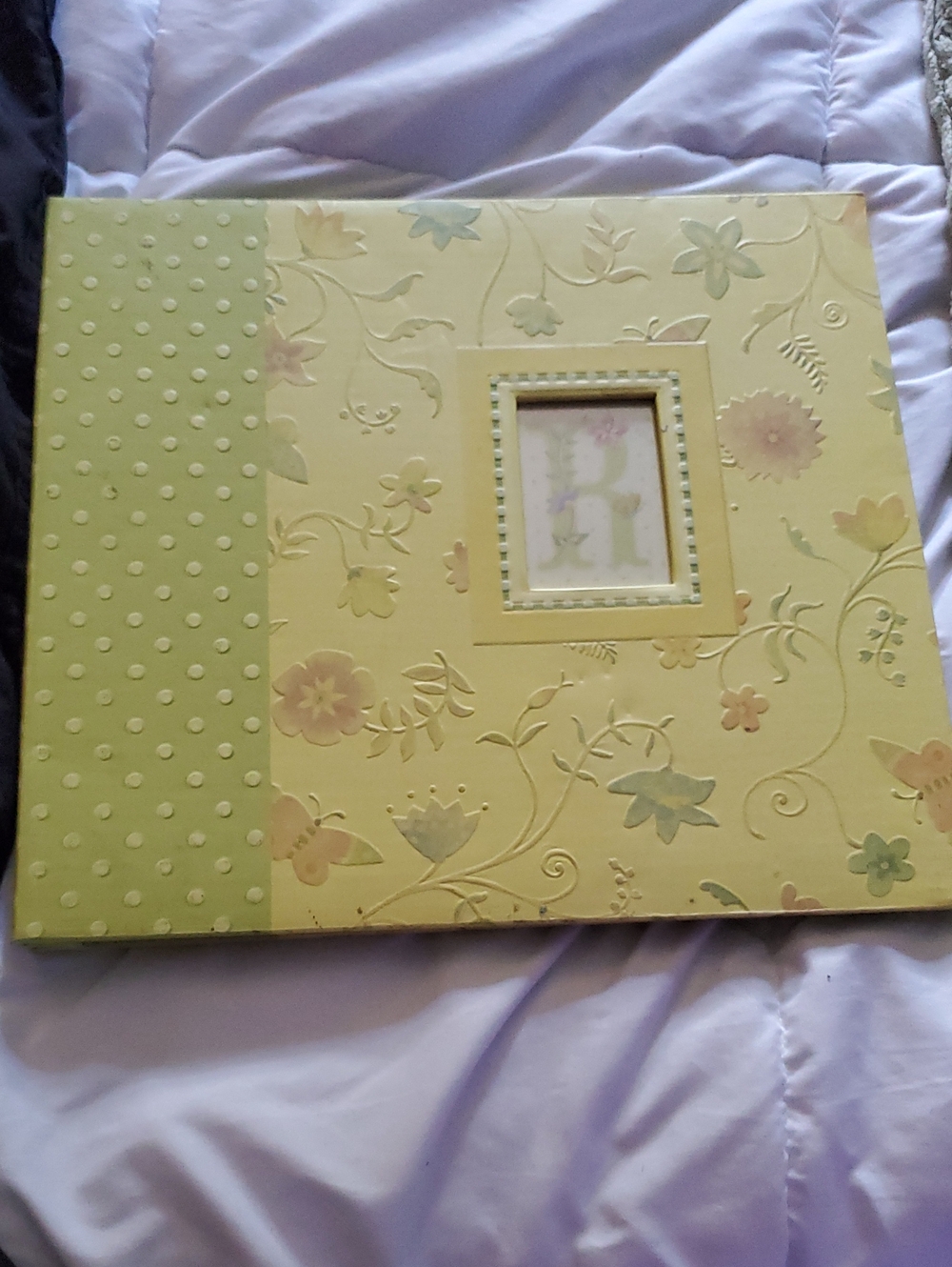 K&Company Scrap Book. Floral Embossed Yellow Photo Album with Green Accent